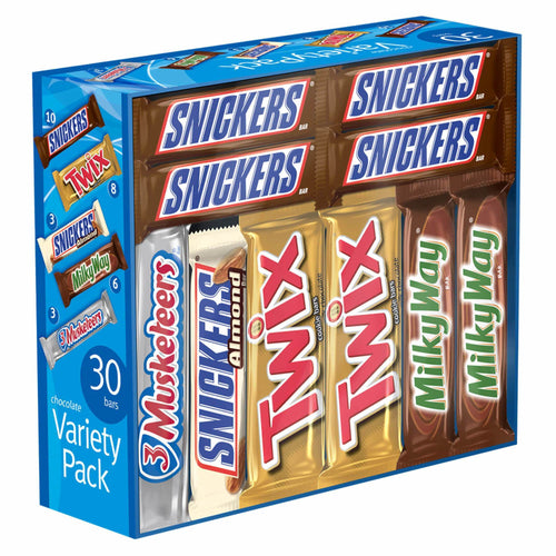 Snickers, Twix, Milky Way, Snickers Almond, 3 Musketeers Assorted Chocolate Bars  • 30 ct